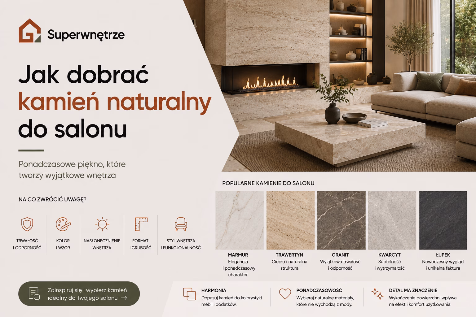 Jak dobrać kamień naturalny do salonu